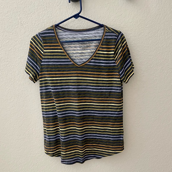 Sonoma Tops - Sonoma Goods For Life Medium Everyday Tee, Gray with Multi-Color Stripes